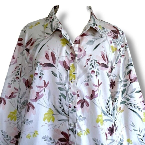 Coldwater Creek Womens Blouse Plus Sz 18 Purple Floral Cotton Button Up Shirt - Picture 3 of 7